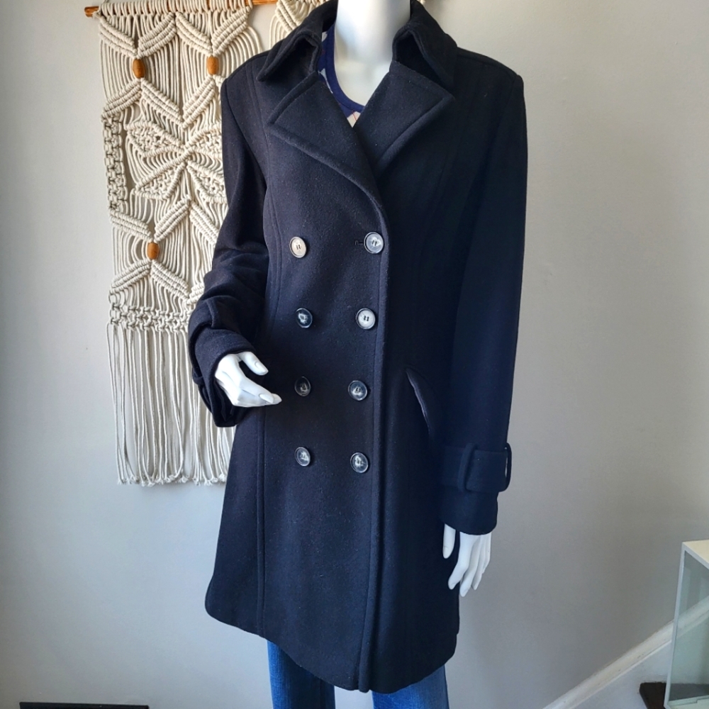Jones New York black thigh lenght double breasted wool and cashmere coat Sz 12